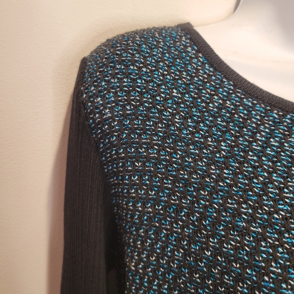 St john size 8 blue/black wool blend asymmetrical zip knit cardigan - Picture 2 of 8